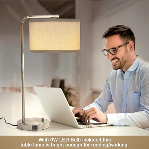 25" Tall Modern Bedside Lamp with USB C+A Ports