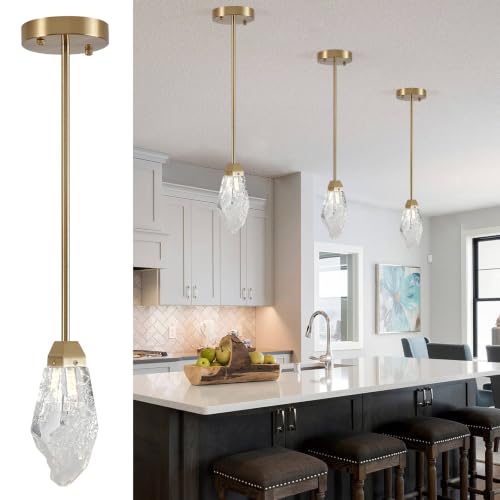 Modern 1 Light Brass Stem Rock Crystal Mini Pendant Lamp