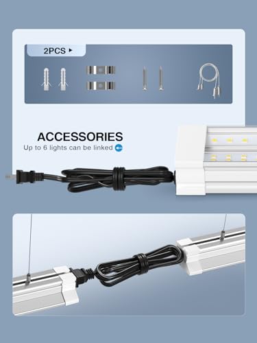 60W 4 Foot Led Shop Lights 2Pack Linkable Ceiling Or Hanging Mount for Shop