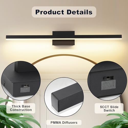 Black Bathroom Vanity Light Fixture Over Mirror 31.5 Inch