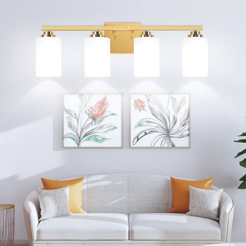 4 Light Gold Bathroom Light Fixtures Over Mirror 27 Inches