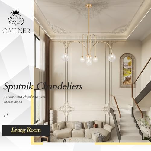 Modern 40" 6 Light Gold Sputnik Chandelier with Clear Glass Globe