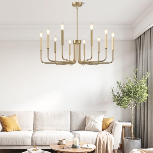 Brass 10 Light Farmhouse Chandelier for Dining Room Lighting Fixtures Hanging