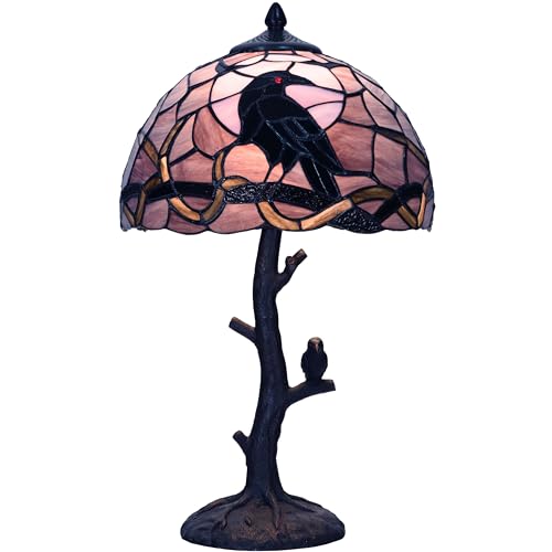 L12024 Tiffany Style Stained Glass Raven Table Lamp