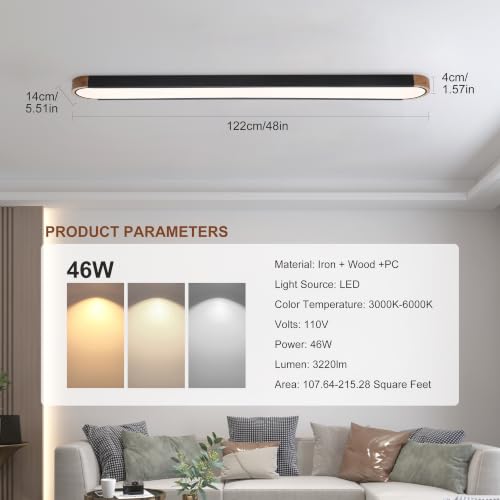 Modern LED Ceiling Light 48 Inch Wood Flush Mount Ceiling Light