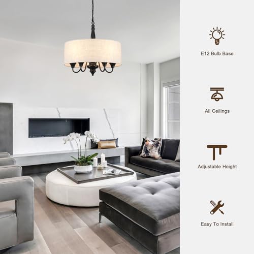 5 Light Drum Chandelier for Dining Room