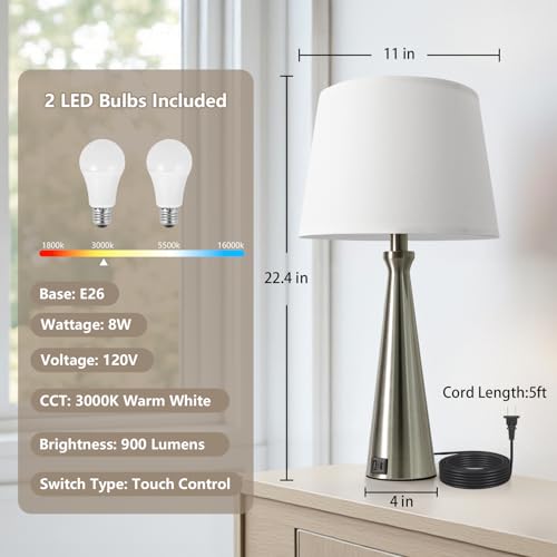 Modern Touch Lamps for Nightstand (2 Count)