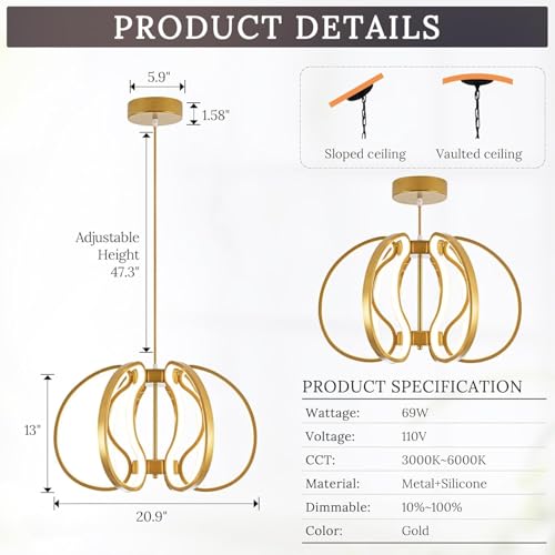Modern Gold Chandelier with Remote Control