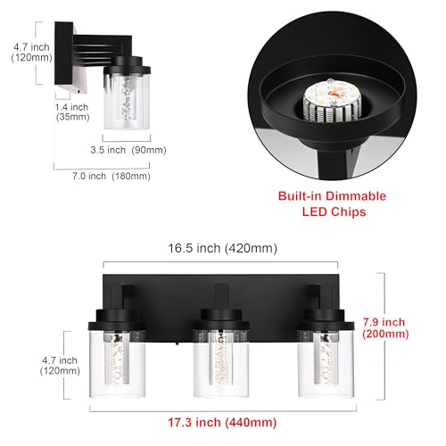 3 Light LED Bathroom Light Fixtures Over Mirror 5 Color Temperature