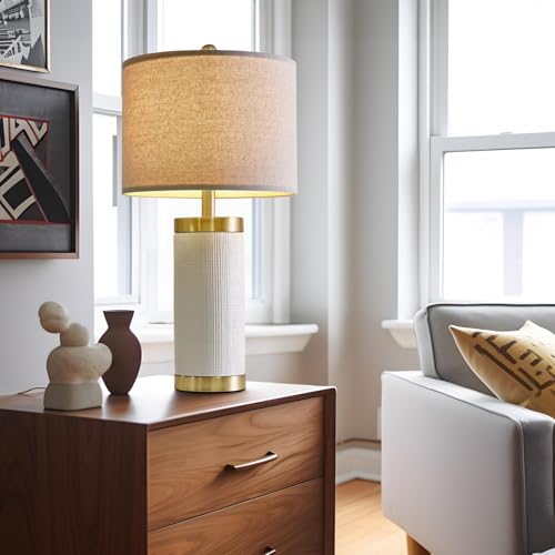 24.5" Modern Ceramic White Bedside Lamp for Bedroom Decor Farmhouse Table Lamp for Living Room Office Dorm (2 Count)