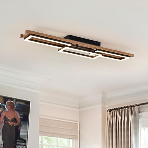 39.3" LED Modern Ceiling Lights Wooden Square Rectangular Lamp Fixture Wood