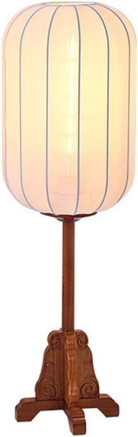 Wood Table Lamp Chinese Style Lantern Desk Light with Fabric Shade Japanese Lamp Lantern Wooden Standing Lights for Nightstand, Dresser, Living Room, Restaurant, Office