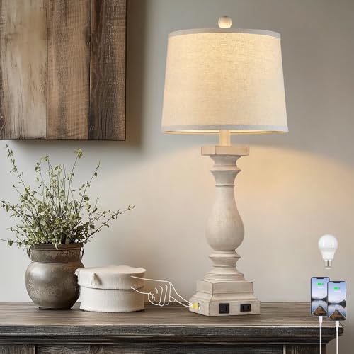 28" Tall Farmhouse Table Lamps with USB C+A Ports and AC Outlet