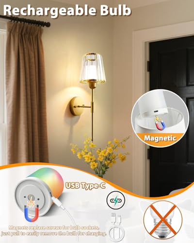 19.3 Inch Crystal Battery Operated Wall Sconces Set of 2