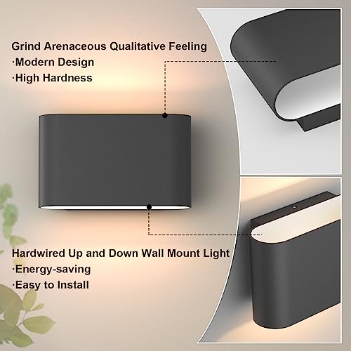 Black Modern LED Wall Sconces Set of 2 Indoor Wall Lights Hardwired Up and Down Wall Mount Light for Living Room Bedroom Hallway Corridor Conservatory Warm White 3000K (2 Count)
