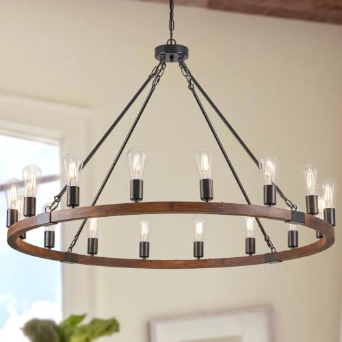 Farmhouse Wood Wagon Wheel Chandelier 16