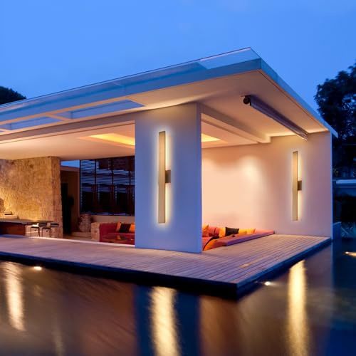 Gold LED Outdoor Wall Sconce 34in Modern Exterior Lighting Fixtures 3000K Waterproof Aluminum & Glass Outside Lights for House Garage Patio (2 Count)