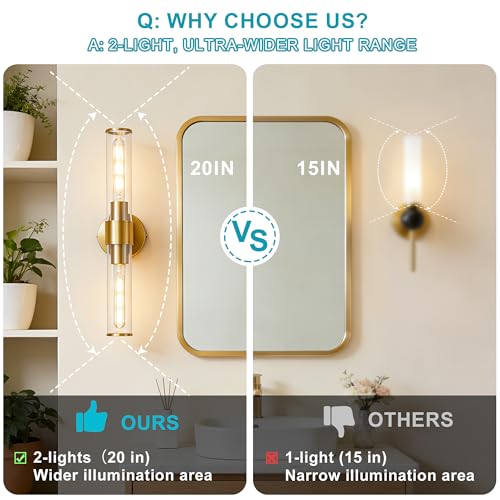 Hardwired Gold Bathroom Vanity Light Clear Glass Wall Sconce 2 Pack (2 Count)