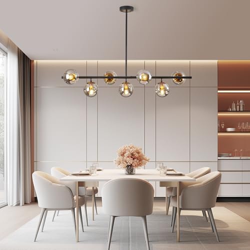 7 Lights Black and Gold Mid Century Modern linear Sputnik Chandelier