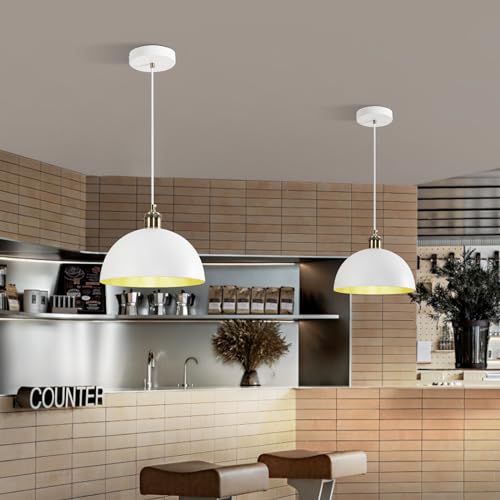 Vintage Industrial Pendant Light 9.84" Farmhous Dome Pendant Light White and Gold Finish Lighting lamp line Length 78.74" Kitchen Island