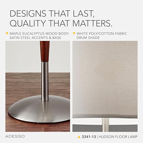 Floor Lamp Maple Wood & Satin Steel