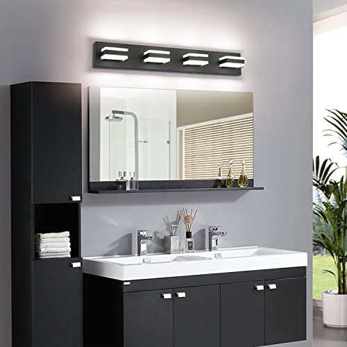 Black Bathroom Light Fixtures 4 Lights Bathroom Vanity Light LED Dimmable Matt Black Vanity Lights 32W Cool White 6000K & 0%