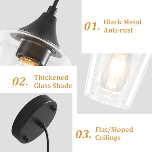 3 Pack Black Pendant Light Fixtures Modern Kitchen Lighting Over Island (3 Count)