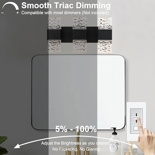 3 Lights Black Modern LED Bathroom Lights Over Mirror 24W