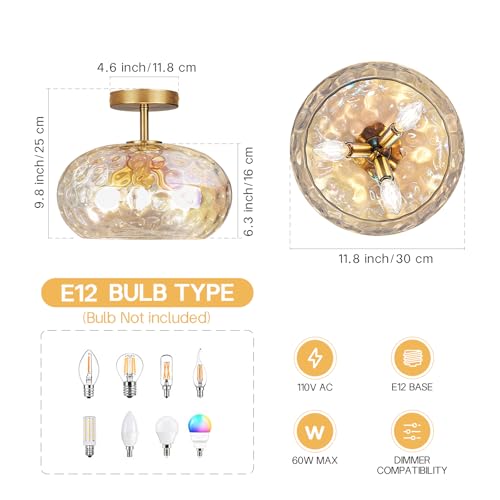 12" Vintage Rainbow Glass Ceiling Light