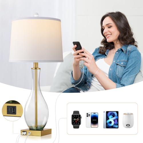 27" Glass Table Lamps with USB Ports (2 Count)