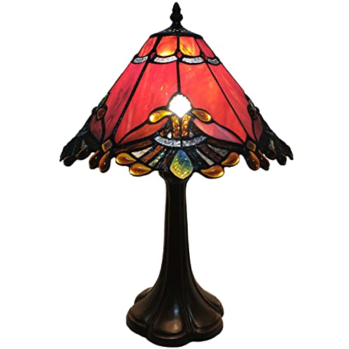 L10021 Baroque Tiffany Style Stained Glass Table Lamp Night Light with 13 Inches Wide Handmade Lampshade Metal Base for Bedside Bedroom Living Room Decoration
