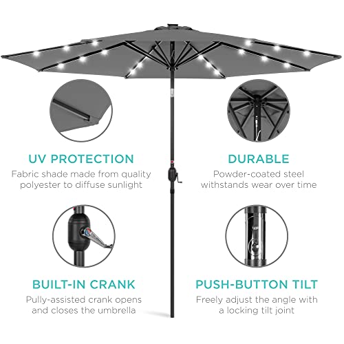 10ft Solar Polyester LED Lighted Patio Umbrella w (10 Feet)