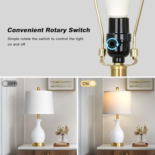 24" White Ceramic Table Lamps Set of 2 for Bedroom (2 Count)