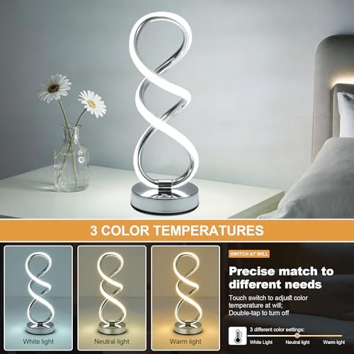 PIRTSDEL Modern Spiral Table Lamp for Bedside Nightstand Touch and Remote Dual Control
