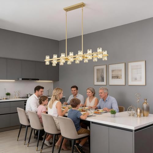 28 Light L46" Rectangle Gold Crystal Dining Room Chandelier Over Table