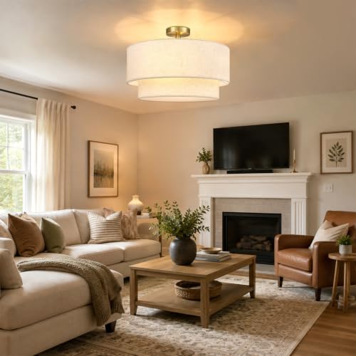 20 Inch Drum Flush Mount Ceiling Light Gold