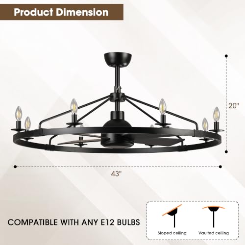 36" Wagon Wheel Ceiling Fan with Light