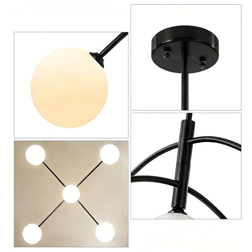 5 Light Contemporary Black Chandeliers for Dining Room Light Fixture
