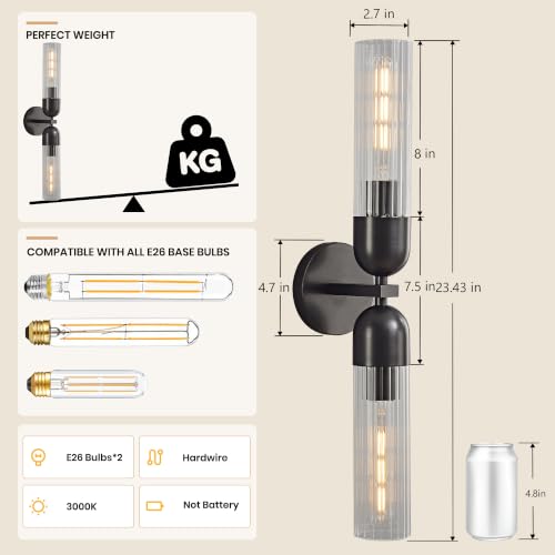 Bathroom Sconce 24in Strip Glass Sconce Hardwired (2 Count)