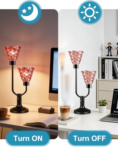 Mid Century Modern Table Lamp Vintage Pink Glass Lamp Dimmable