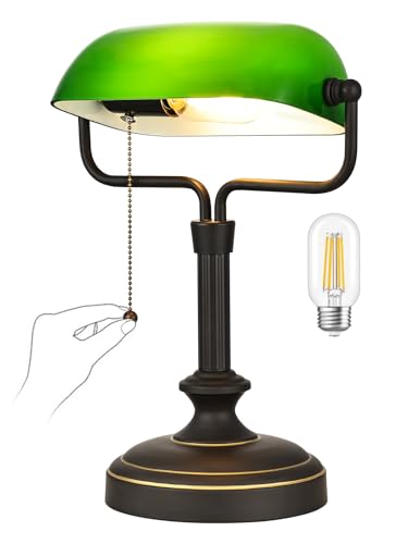 Traditional Banker's Desk Lamp with Glass Shade