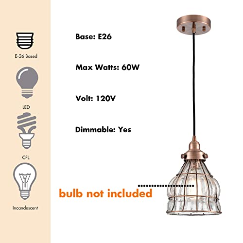 Vintage Kitchen Pendant Light with Cracked Glass Shade