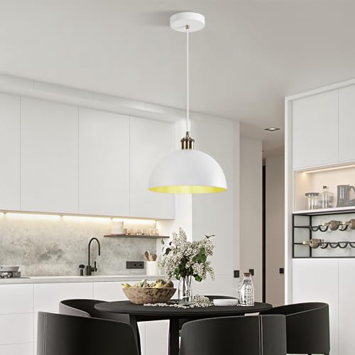 Vintage Industrial Pendant Light 9.84" Farmhous Dome Pendant Light White and Gold Finish Lighting lamp line Length 78.74" Kitchen Island