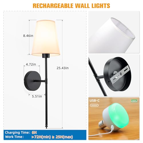 25.4 inch Battery Operated Wall Sconce Set of 2 (2 Count)