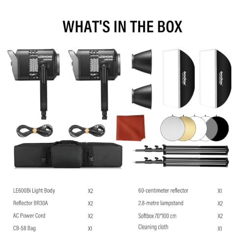 2Pack LE600BI Kit with Softbox Light Stand Black (2 Count)