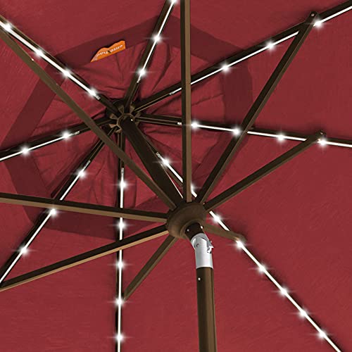USA 10-Year-Non-Fading 9ft 3-Tier Market Patio Umbrella, Commercial Table Umbrella with 80 Solar LED Lights, Crank Open, Windproof & UPF 50+ UV Protection for Garden, Deck, Pool, Backyard, Burgundy