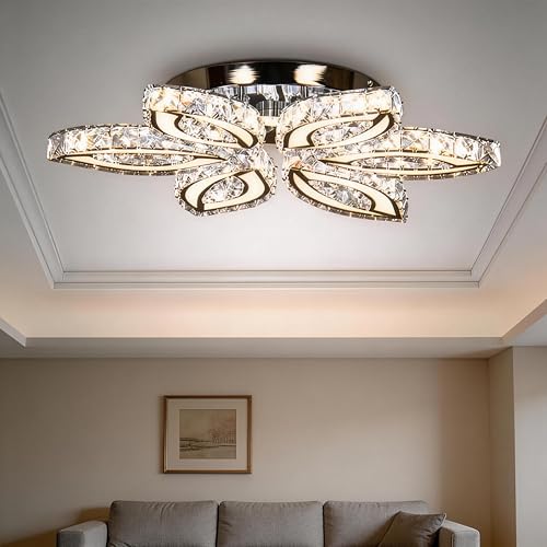 20" Crystal Flower Flush Mount Ceiling Light