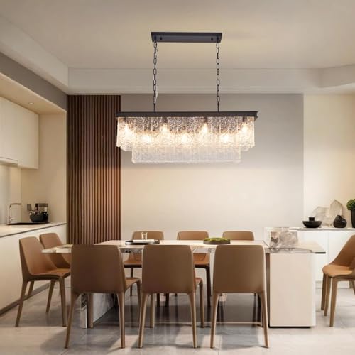 35.4" Black Rectangular Handmade Glass Chandelier Dining Room Kitchen
