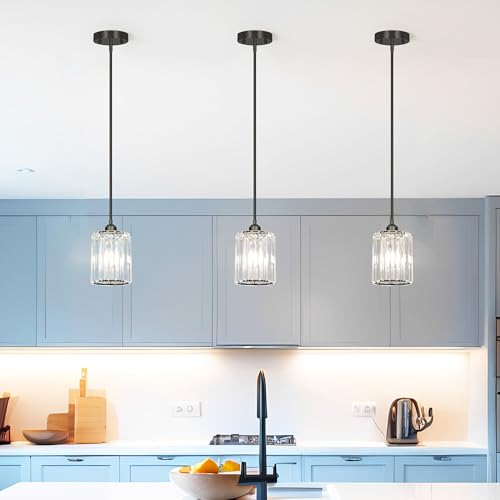 Black Kitchen Pendant Lights Over Island with Adjustable Rods