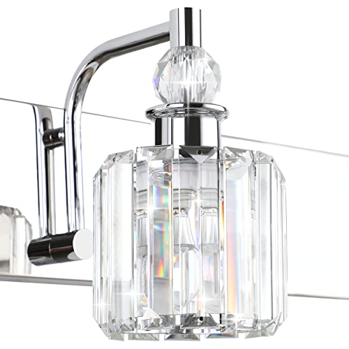 Crystal Vanity Lights 6 Light 48" Modern Crystal Bathroom Lights Fixtures Over Long Mirror Stainless Steel Chrome Vanity Light for Bathroom Wall Lights Fixtures
